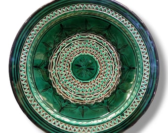 Plato de cerámica marroquí tallado a mano: fuente de servir estilo bohemio de 35 cm