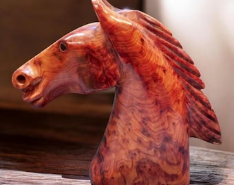 Hand-Carved Thuya Wood Horse Head Sculpture – Moroccan Artisan Craft horse lovers gift decorative horse office desk decor