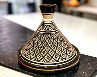 Large Moroccan Tagine / Ceramic Tagine / Serving Tagine / Clay Tagine / Kitchenware Tagine Decorative Tagine pot/ Handpainted black Tagine