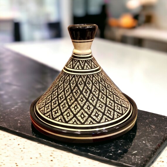 Large Moroccan Tagine / Ceramic Tagine / Serving Tagine / Clay Tagine / Kitchenware Tagine Decorative Tagine pot/ Handpainted black Tagine