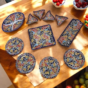 Moroccan Multicolor Ceramic Table Set – Handmade Plates in Rectangular, Oval, Round, Triangle, Square Shapes, Perfect Gift Idea