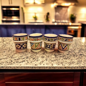 Set of 4 Beldi Cups, Handmade cups, Ceramic cups, painted cups, coffee cups, modern design, Medium Cup, tea cup, drinkware, white cups
