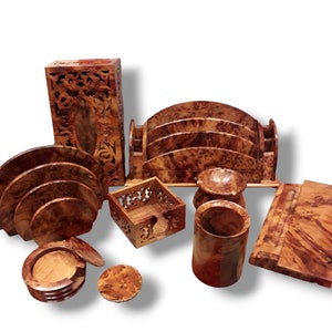 Set da scrivania in legno di Thuya marocchino squisito - Lusso artigianale per il tuo spazio di lavoro, set da scrivania in legno di Thuya, regalo di eleganza marocchina