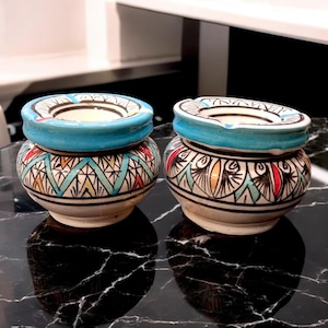 Set of 2 Handmade Moroccan Pottery Ashtrays – Decorative and Functional