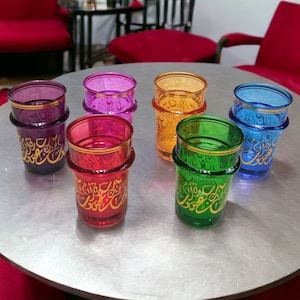 Moroccan Tea Glass Set of 6 Handcrafted Multicolored Cups for Tea Drinking Experience, Artisanal Design Unique gift idea Stylish tea cups