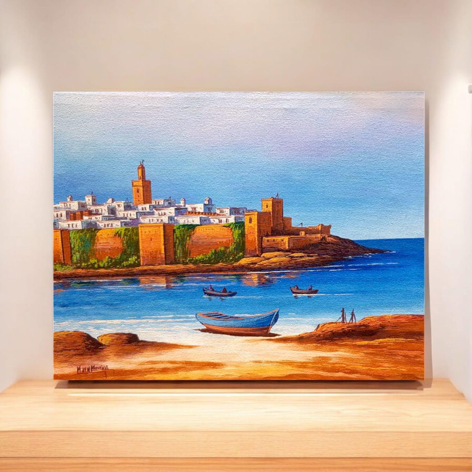 Kasbah of the Udayas – Hand-painted Moroccan Coastal Scene on Canvas ...