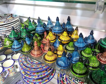 Drievoudige Marokkaanse mini-tajine voor kruiden, kleine 3 tajines, kruidenhouder, keramische tajine, zout- en peperpotten, keukendecoratie, unieke tajine