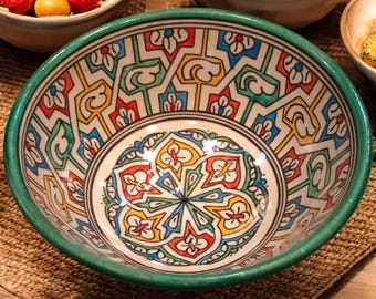 Handmade Moroccan Ceramic Serving & Decorative Bowl – Large Hand-Painted Pottery Large salad bowl
