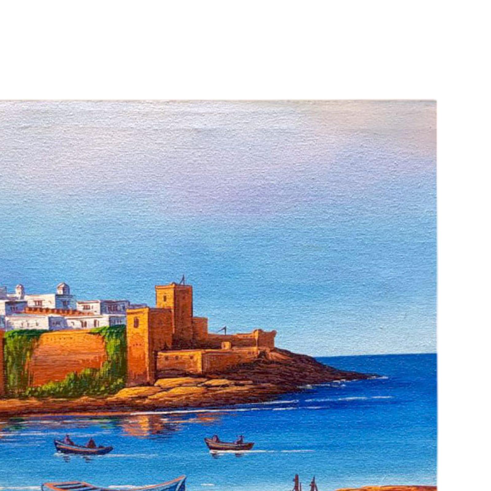 Kasbah of the Udayas – Hand-painted Moroccan Coastal Scene on Canvas ...