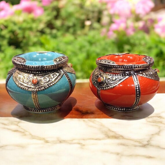 Posacenere Marocchino Artigianale Antivento - Decorato A Mano, Mangiafumo E Cenere, Design Autentico - Foto 8