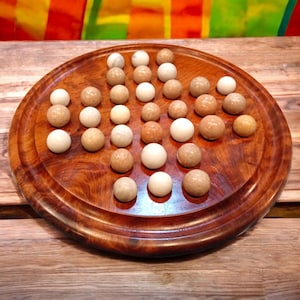 Handmade Moroccan Thuya wood Solitaire Game Board with Marble Balls Unique Handcrafted Wooden Home Decor Piece