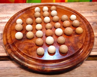 Handmade Moroccan Thuya wood Solitaire Game Board with Marble Balls Unique Handcrafted Wooden Home Decor Piece