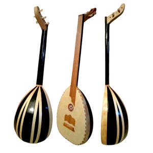 Laúd grande de cinco cuerdas hecho a mano: tradicional marroquí, oud, instrumento musical, auténtico, único, instrumento de cuerda, arte marroquí