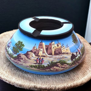 Moroccan Ashtray Handpainted Blue Sky Round Ceramic Ashtray, Stylish Cigar Holder and Decorative Gift Piece