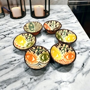 Lot de 6 bols en céramique faits main, artistique, motifs géométriques, couleurs vives, décoration d&#39;intérieur, accessoires de cuisine, vaisselle unique