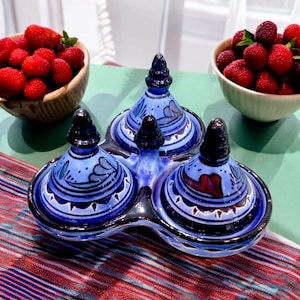 Triple Moroccan Mini Tagine for Spices, Small 3 Tagines , Spices