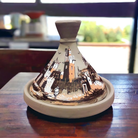 Unique Matt Brown tagine-Beautiful Earthenware Home Decoration, Hand-painted Tagine Clay Tajine Kitchen Decor
