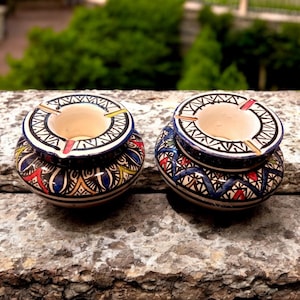 Set of 2 Handmade Moroccan Pottery Ashtrays – Decorative and Functional