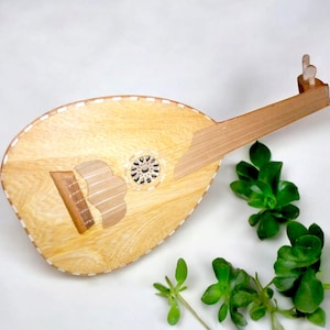 Exquisito instrumento de laúd: auténtico laúd árabe hecho a mano, guitarra melódica de laúd de 5 cuerdas, regalo único para amantes de la música