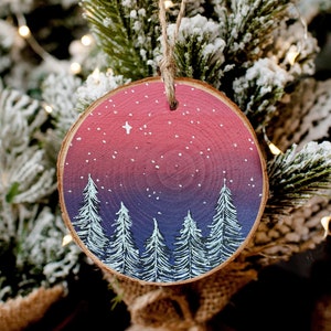 Bisexual Pride Forest Trees Wood Slice Christmas Ornament - Hand Painted