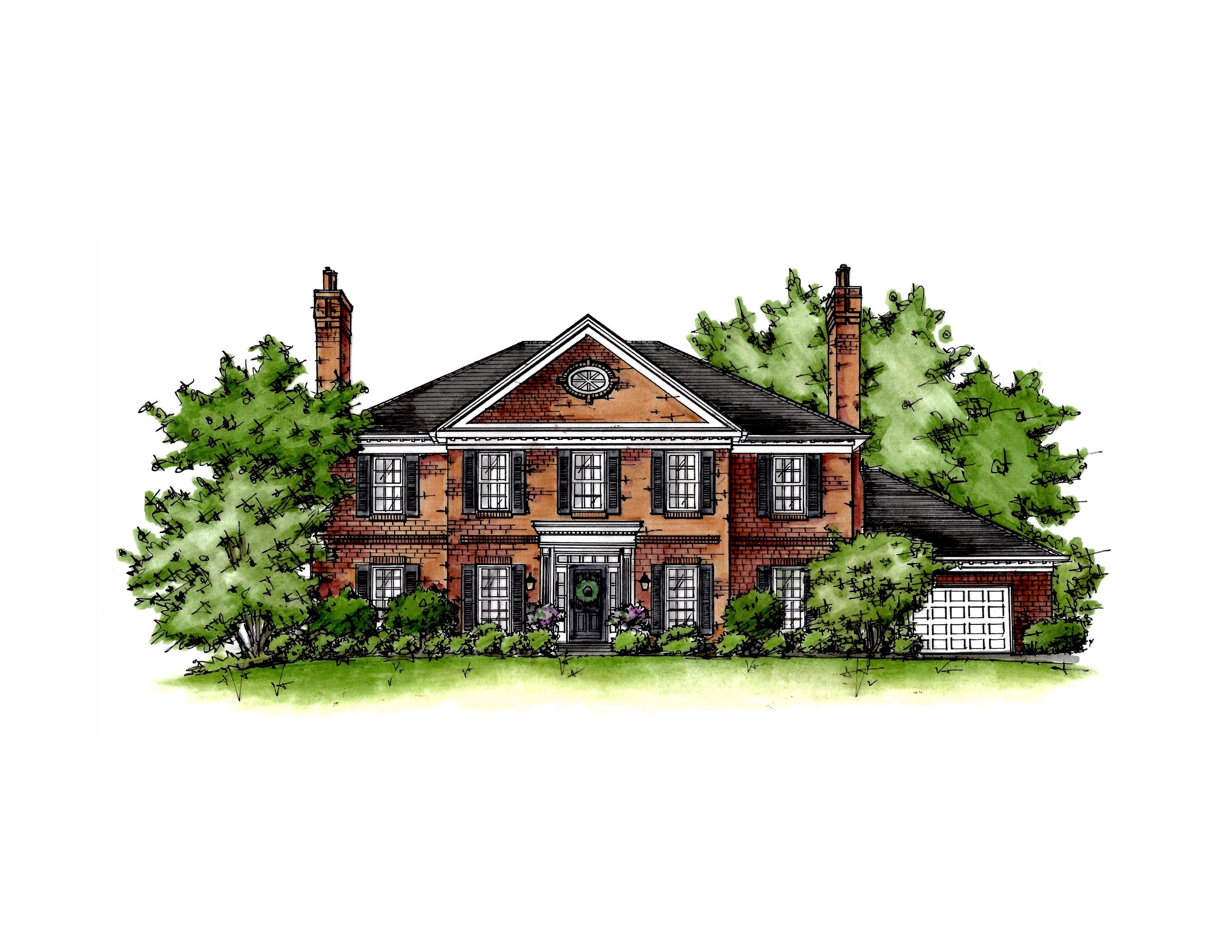 Home Rendering Hand Drawn, Custom, Hand Drawn, Hand Rendered Color ...