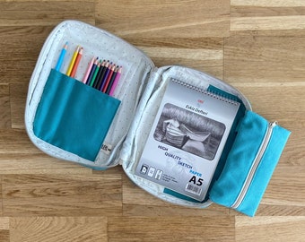 Canvas Artist Travel Sketchbook Organizer Cover with Zippered, Sketch Travel Case Carry Bag for Actors, Sketchbook Case 2.7", Planner Pouch