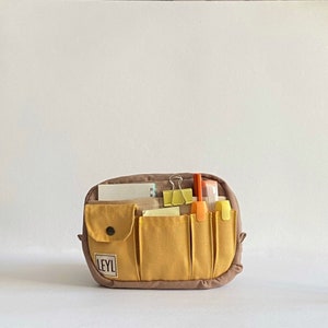 Bolsa de lona para diario, planificador, organizador con múltiples bolsillos, monedero pequeño, papelería.