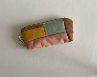 Patchwork Small Zipper Pouch, Customizable Mini Coin Purse, Mint, Brown, Mustard, Pouch, Minimalist Wallet, Ear Bud Pouch, Pencil Case