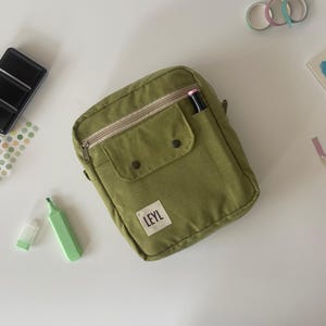 Canvas Solid Color Vertical Utility Pouch for Organize Journal Supplies, Journal Bag with Strap, Gift for Stationery Lover