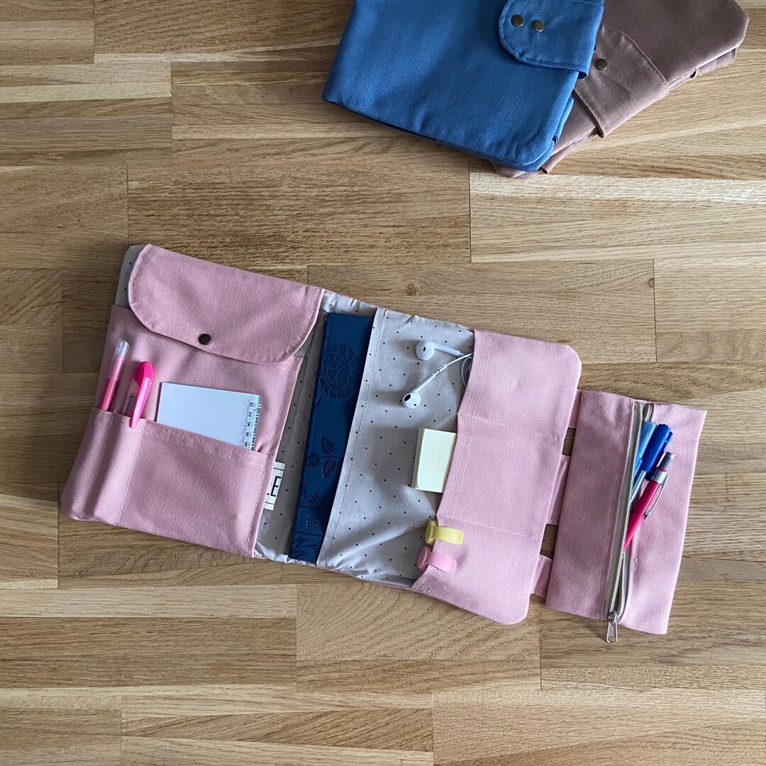 Canvas Fabric Notebook Cover With Multi Pockets, Snap Organizer Book ...