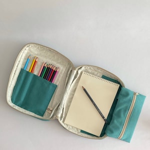Estojo para caderno de desenho A5 em aquarela para viagem, suporte para materiais de artista, estojo grande em tela para livro de desenho, capa para diário de artista, bolsa para planejador com zíper