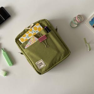 Canvas Solid Color Vertical Utility Pouch for Organize Journal Supplies, Journal Bag with Strap, Gift for Stationery Lover