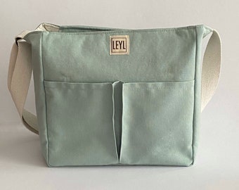 Große Crossbody-Einkaufstasche mit Fächern, Canvas Tasche mit Fächern, Crossbody-Einkaufstasche mit Reißverschluss, Schultertasche mit mehreren Taschen, Lehrertasche mit Laptoptasche