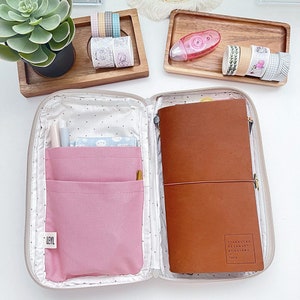 Estuche de lona con cremallera para cuadernos de tamaño normal y pasaporte, funda de agenda para diario, estuche de tela con cremallera, billetera de algodón para cuadernos