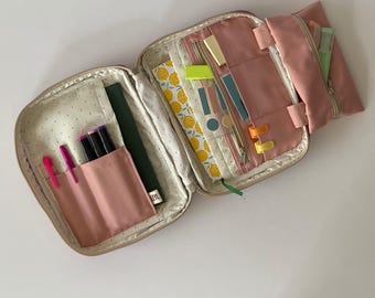 Canvas Organizer Journal Case with Zipper, Art Bag for Sketchbooks, Planner Pouch, Watercolor Organizer for Art Supplies, Sketch Cover