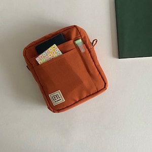 Canvas Solid Color Vertical Utility Pouch for Organizer Journal Supplies, Inner Carrying Pouch with Strap, Notebook Stationery Zipper Bag