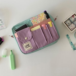 Canvas Utility Pouch, Organizer Journal Pouch, Planner Pouch with Strap, Sketchbook and Art Supplies Carrying Pouch, Watercolor Bag