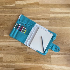Canvas Sketchbook Organizer Cover Zipped for Artist Supplies Holder, Large Drawing Book Cover, Artist Notebook Cover, Zipper Planner Pouch