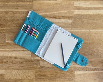 Canvas Sketchbook Organizer Cover Zipped for Artist Supplies Holder, Large Drawing Book Cover, Artist Notebook Cover, Zipper Planner Pouch
