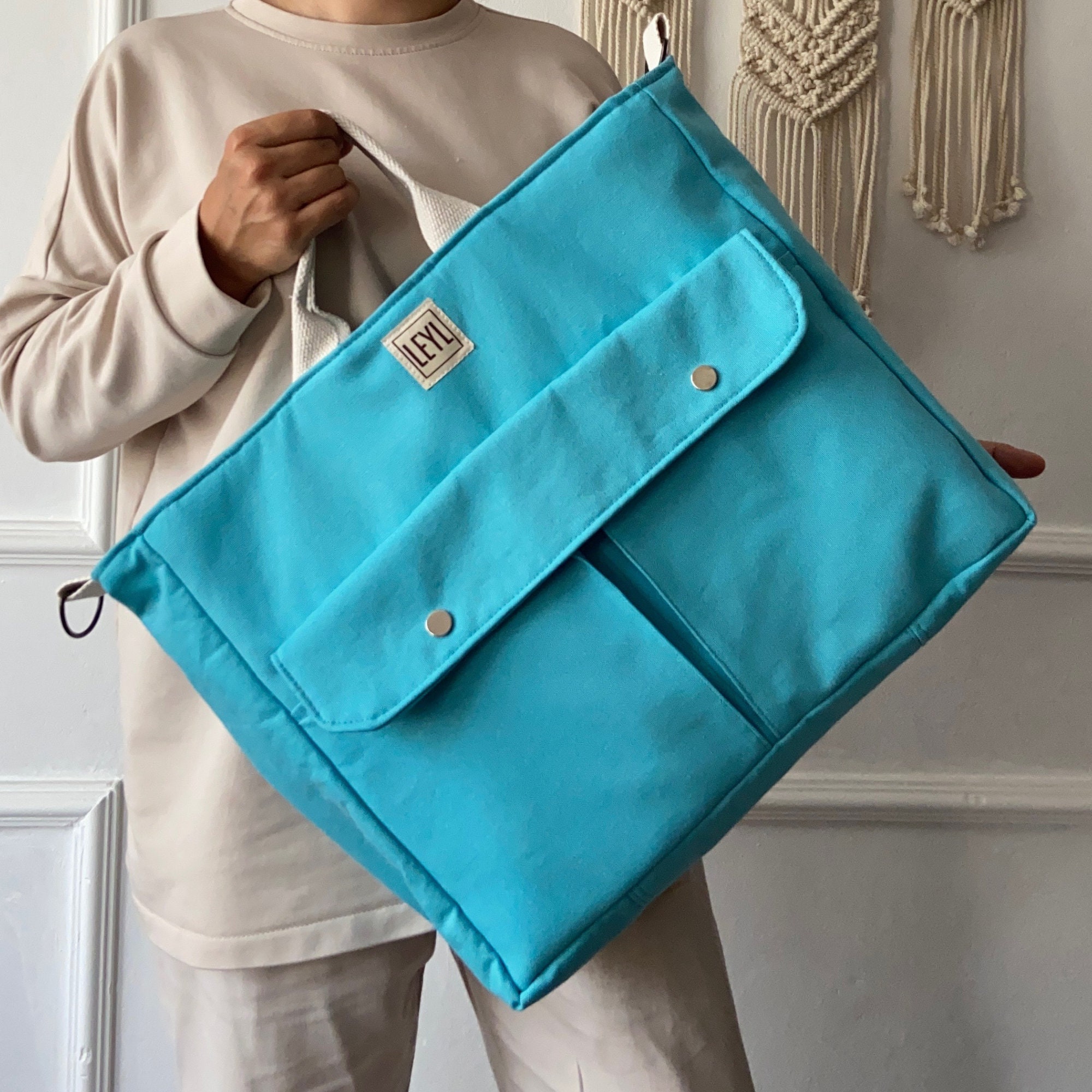 Zippered Tote Bag With Compartment, Canvas Shoulder Bag With