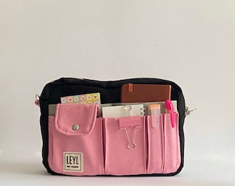Canvas-Planer-Tasche für Schreibwaren-Liebhaber, Allzwecktasche mit Außentaschen, Journaling-Tasche, Reißverschluss-Organizer-Tasche, Notebook-Tasche