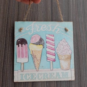 Placca di decoupage gelato 15cm / 15cm, regali per gli amanti dell'estate, decorazioni estive per la casa, tela di decoupage del gelato.