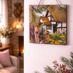 old stone house built in 1890рdecoupage plate 15cm / 15cm, Dorfhaus vacation, Dorfhaus home decor, decoupage canvas image 1