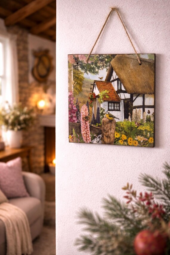 old stone house built in 1890рdecoupage plate 15cm / 15cm, Dorfhaus vacation, Dorfhaus home decor, decoupage canvas