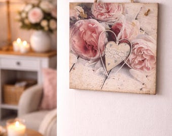 Vintage decor,Handmade decoupage wooden plate, Vintage Rose Shabby Style, Gift for her,  Mother's Day gift Roses