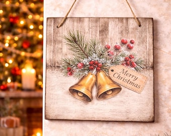 plaque à servir, plaque commémorative, décoration de Noël 15 cm, cloches de Noël, décorations en bois fabriquées à la main