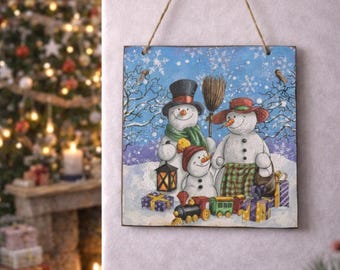 Décorations de Noël, plaque de découpage, bonhomme de neige en MDF 15 cm Décoration de Noël, découpage en bois, coeur de bonhomme de neige personnalisé
