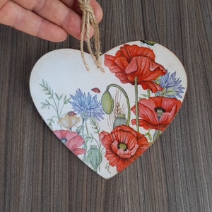 Decoupage heart 15cm, Poppy Field handcrafted