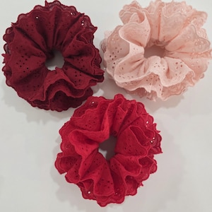 Jumbo Four layers French style Scrunchies, Broderie Anglaise, Oversize XXL Scrunchies, Elastic Hair Tie, Handmade Hair Accessories