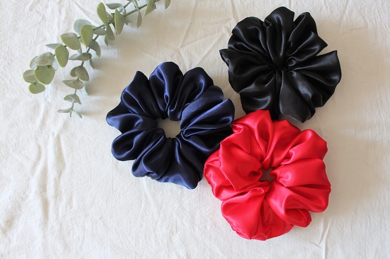 Jumbo Charmeuse Satin Scrunchie, Oversize XXL Large Scrunchies, Ponytail Elastic Hair Tie, Handmade Hair Accessories, Bridesmaid Gift image 3